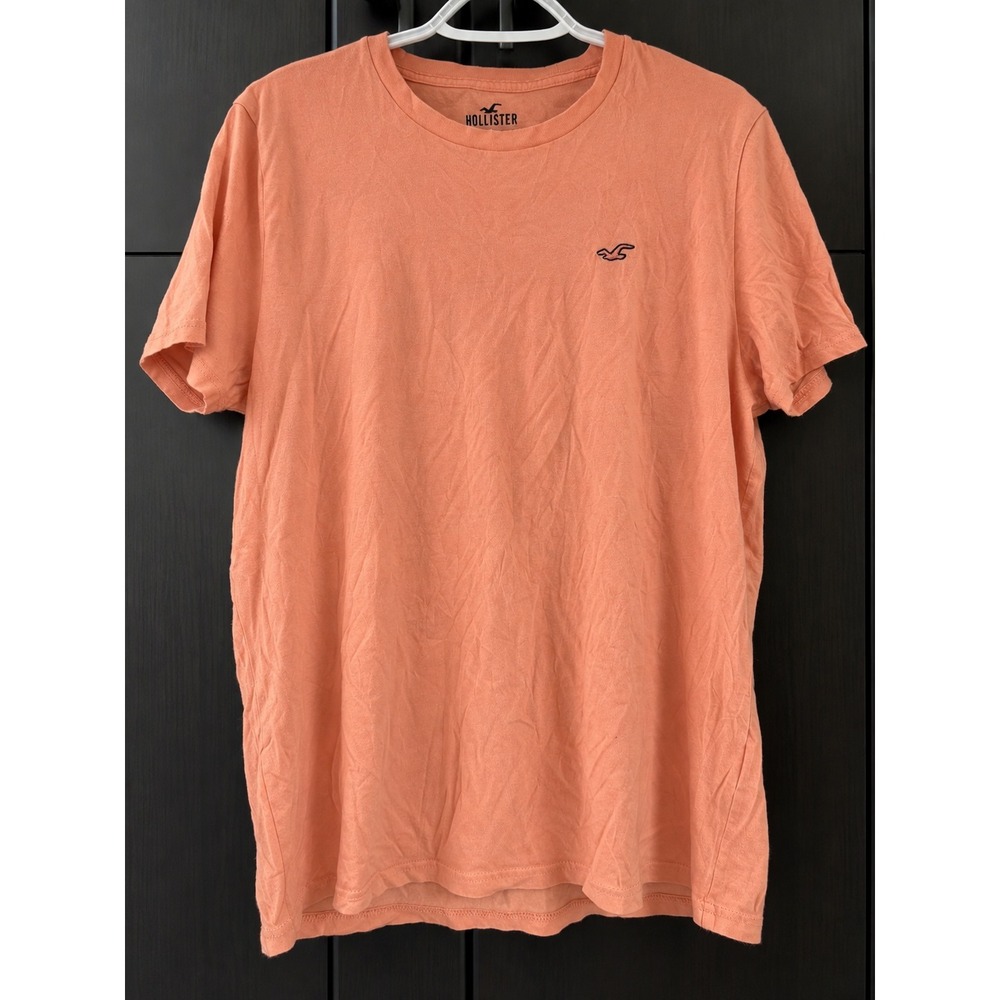 Hollister Mens Must-Have Collection Cotton Logo T-Shirt Coral Orange Large
